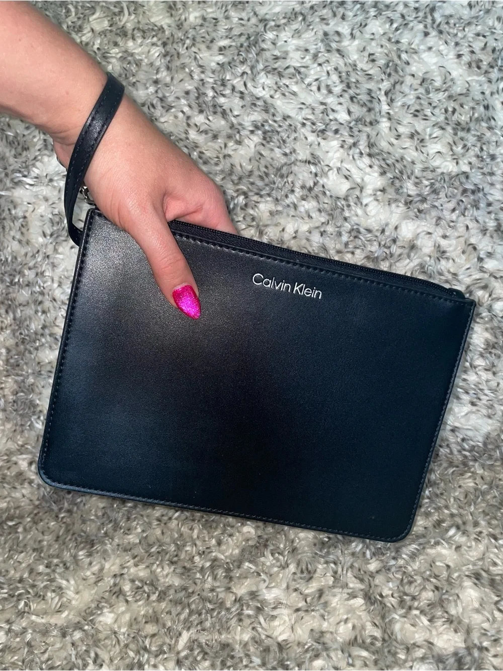 Calvin Klein Black Leather Wristlet